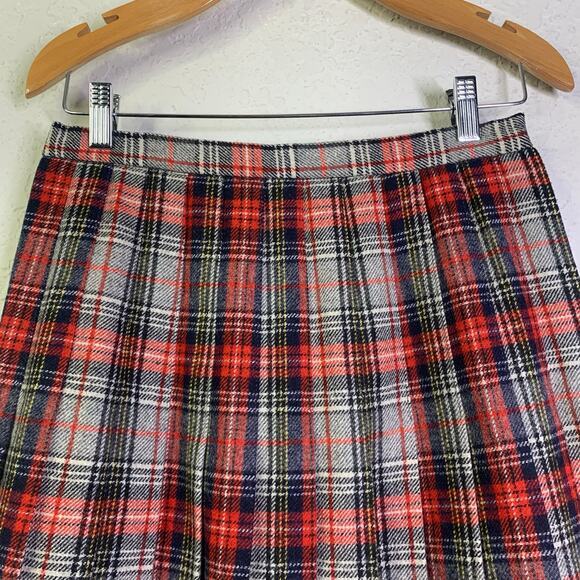 The Villager Skirt Vintage Mini Pleated Tartan Schoolgirl‎ Wool Raw Hem Side Zip - Picture 5 of 11